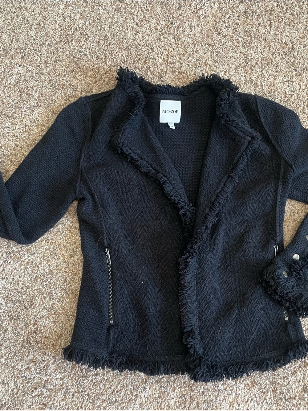 NIC+ZOE Black Fringed Knit Blazer Jacket
